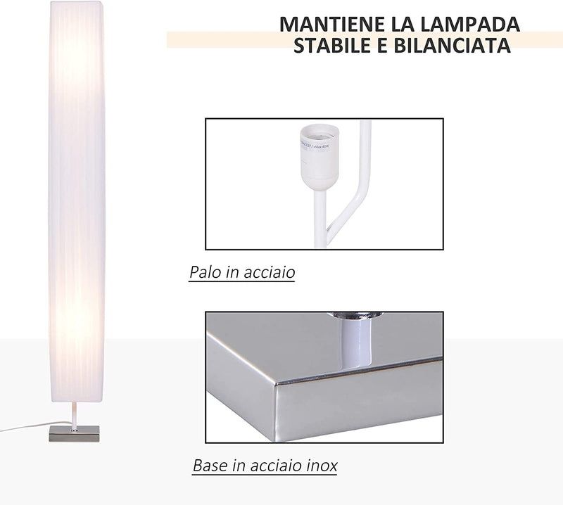 Lampada Da Terra Lampada Piantana Da Terra Design Moderna Salotto Tessuto 14×14×120Cm Bianco