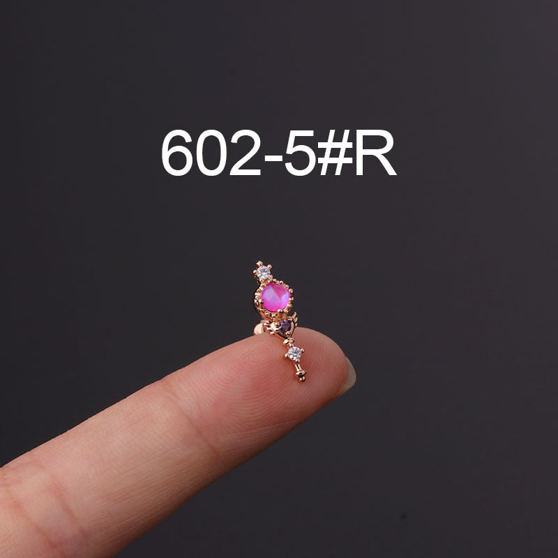 Stainless Steel Inlaid Colorful Zircon Screw Ball Fine Pin Earrings