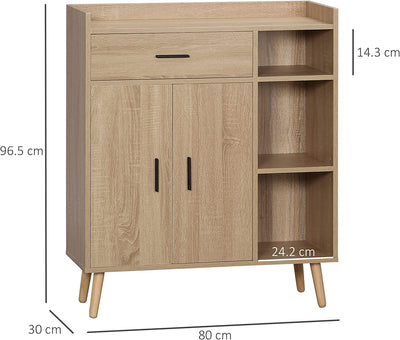 Credenza Moderna Con Armadietto E Cassetto, Mobile Multiuso in Legno per Cucina E Salotto, 80X30X96.5Cm