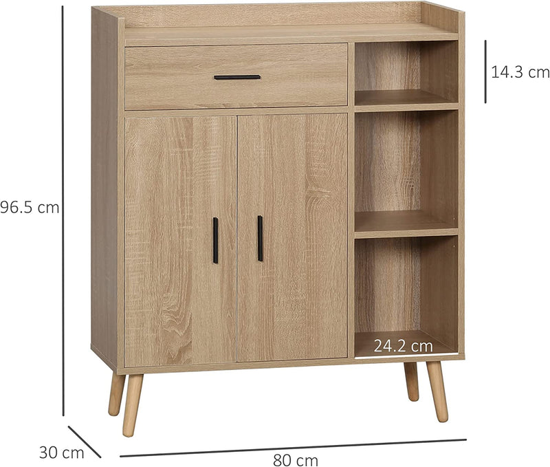 Credenza Moderna Con Armadietto E Cassetto, Mobile Multiuso in Legno per Cucina E Salotto, 80X30X96.5Cm