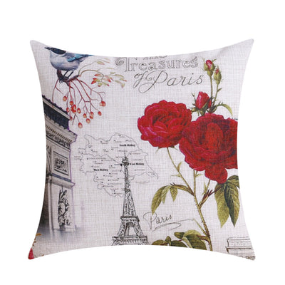 Wholesale Wedding Gift Retro Fashion Paris Eiffel Tower Flowers Post Decorated Living Decorative Cushion Cover Sofa Pillow Case