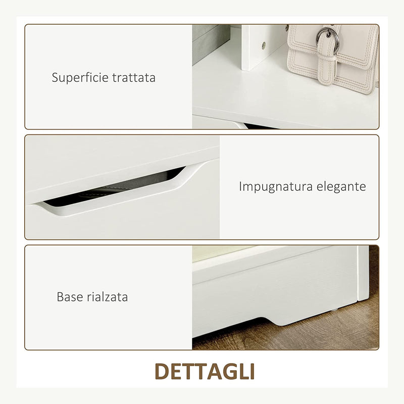 Mobile Dispensa in MDF Con 2 Cassetti E Ripiani Aperti, Mobiletto Multiuso per Soggiorno, Ingresso E Cucina, 73X35X110 Cm, Bianco