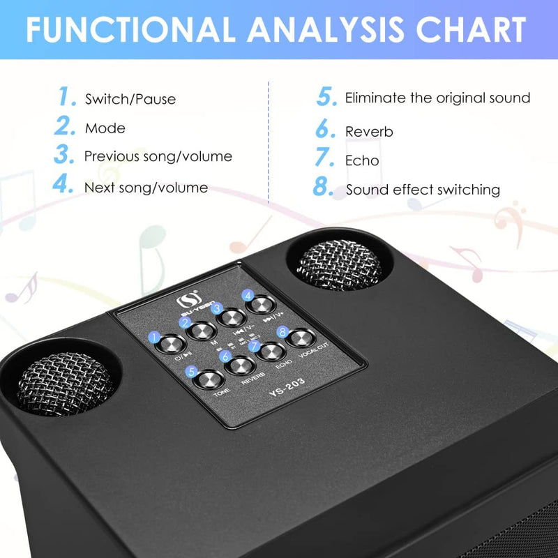 Sistema Di Karaoke, Mini Sistema Di Altoparlanti PA Bluetooth Con 2 Mini Microfoni Wireless, Karaoke Macchina Portatile per Bambini E Principianti