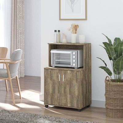 Mobile Cucina Multiuso Con 4 Ruote, Armadietto Con Ripiano per Microonde in Legno Truciolare, 60.4X40.3X97Cm, Color Legno