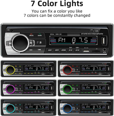 Autoradio Bluetooth, 7 Luci a Colori 60W X 4 Stereo Auto 1 Din Car Radio Con E Telecomando, Supporta MP3/ Usb/Sd/Tf/Aux/File