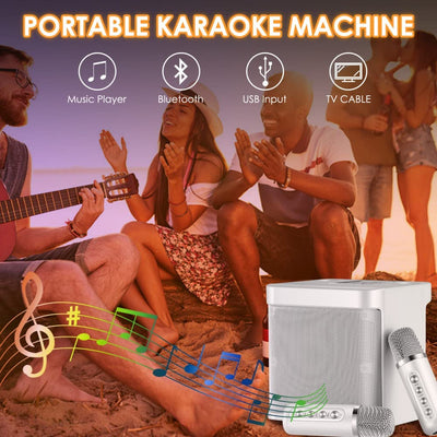 Bluetooth Sistema Di Karaoke, Sistema Di Altoparlanti PA Con 2 Microfoni Wireless, Altoparlante Karaoke Macchina Con USB, per Riunioni, Picnic(D'Argento)