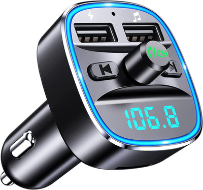 Trasmettitore FM Bluetooth per Auto, Adattatore Bluetooth Auto Audio Radio Lettore Musicale MP3, Chiamata Vivavoce, Porte USB Doppie (5V/2.4A & 1A), Lettore Di Schede TF & Chiavetta USB