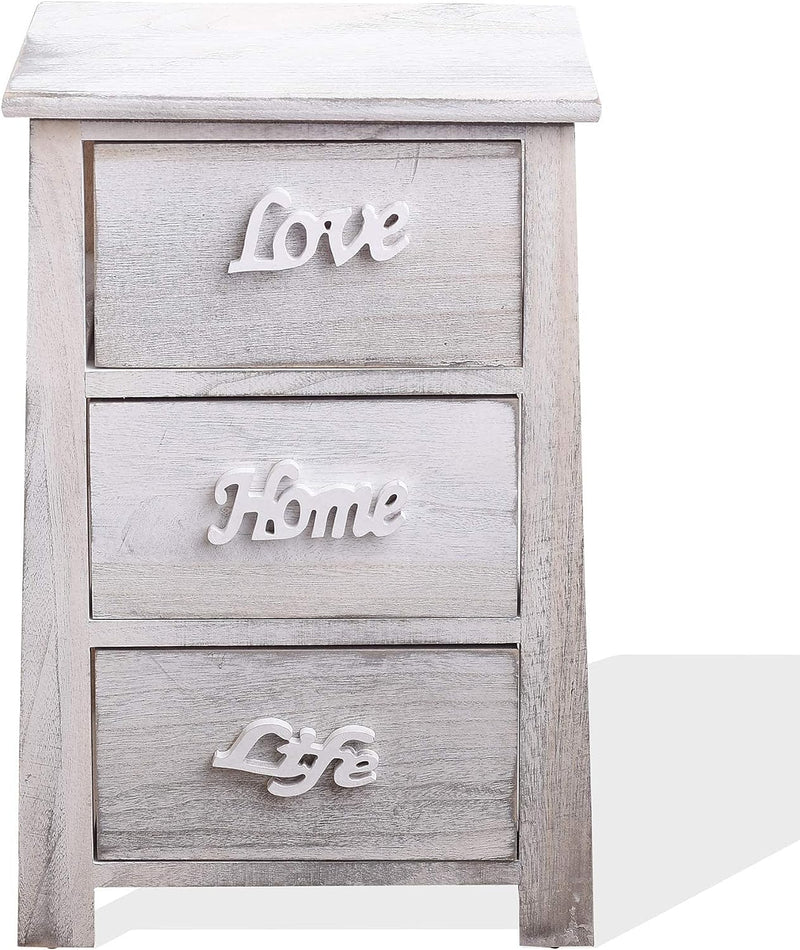 Rebecca SRL Comodino Mobiletto Con 3 Cassetti Bianco Grigio Shabby Chic Camera Arredo Casa (Cod. RE4565)