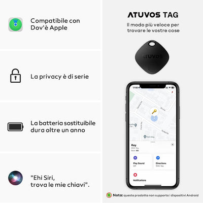 Smart Tracker Tag, Bluetooth Localizzatore Compatibile Con Apple Dov'È (Solo Ios), Trova Oggetti E Chiavi/Bagagli/Valigie/Zaini/Portafogli, Batteria Sostituibile, IP67 Impermeabile,1 Pezzo Nero