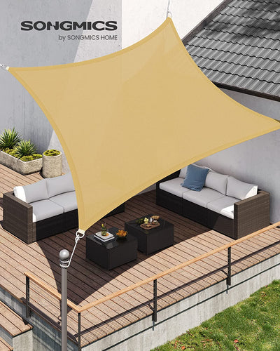 Vela Parasole 3 X 5 M, Tenda Da Sole in Tessuto HDPE, Permeabile All'Aria E All'Acqua, per Terrazza, Giardino, Balcone, Campeggio, Rettangolare, Concava, Corde Da 2 M, Giallo Sabbia GSS35EYV1