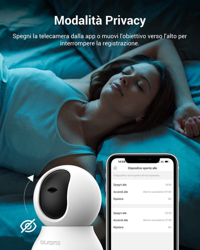 Telecamera Wi-Fi Interno,2K Videocamera Sorveglianza,Rotazione a 360°,Visione Notturna, Tracciamento Del Movimento,Audio Bidirezionale Compatibile Con Alexa&Google Assistant&Ifttt