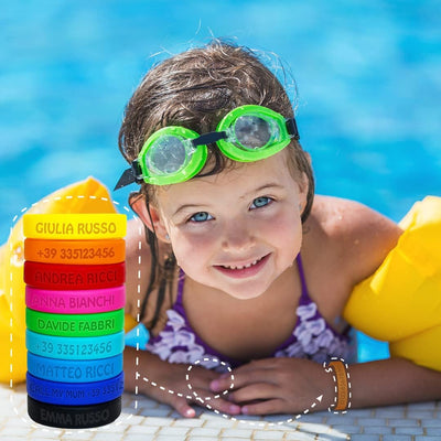 Braccialetto SOS Personalizzabile per Bambini Con Nome E Numero Di Telefono, Ultra Resistente, Impermeabile E Sicuro, Senza Inchiostro. Ideale per Mare, Vacanze E Gite.