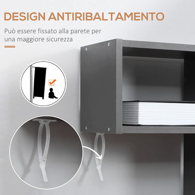 Libreria Moderna a 5 Livelli Con 8 Ripiani Aperti E Design Sfalsato, in Pannelli Di Truciolato, 120X20X171 Cm, Grigia E Bianca