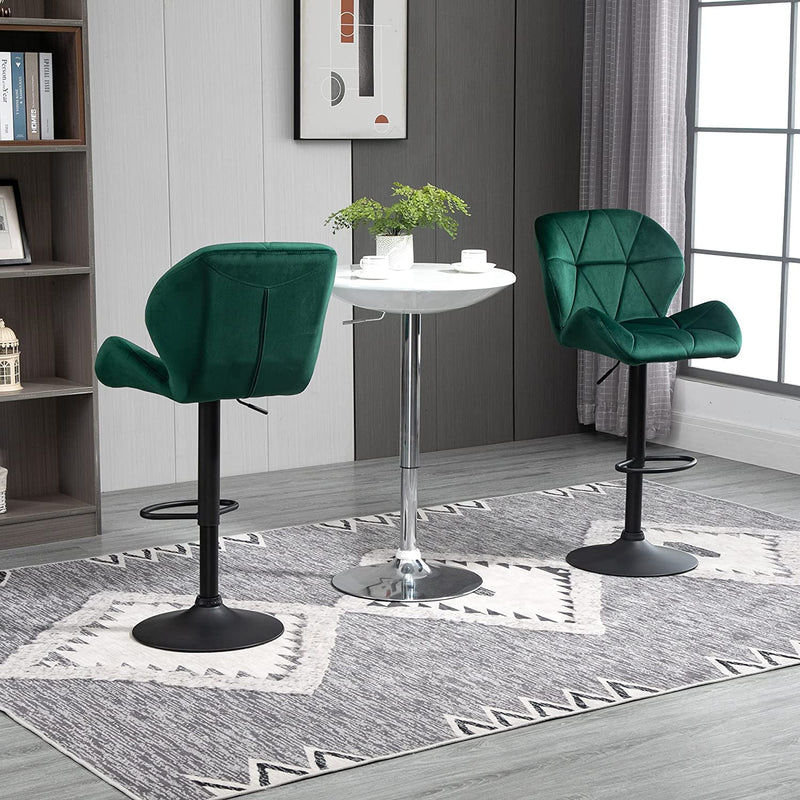 Set 2 Sgabelli Da Bar, Altezza Regolabile Con Base in Metallo E Seduta in Velluto, Sgabelli Moderni Con Schienale E Poggiapiedi, 46X48X83-104Cm, Verde