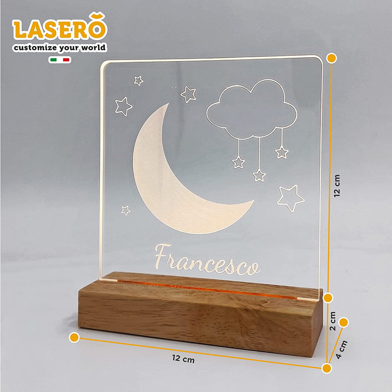 LASERÒ Lampada Personalizzata Con Nome | Luce Notturna Bambini | Lampada Led Personalizzata 3D | Accessori Cameretta Bambina Bambino Neonato | Idee Regalo Battesimo Bimbo | Regali Nascita Bimba Natale