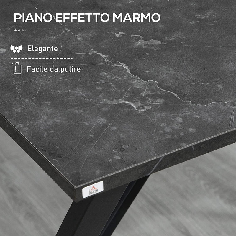 Bancone Bar Stile Moderno Industriale,Tavolo Alto Da Cucina Effetto Marmo in Legno E Acciaio, 120 X 60 X 102 Cm, Nero