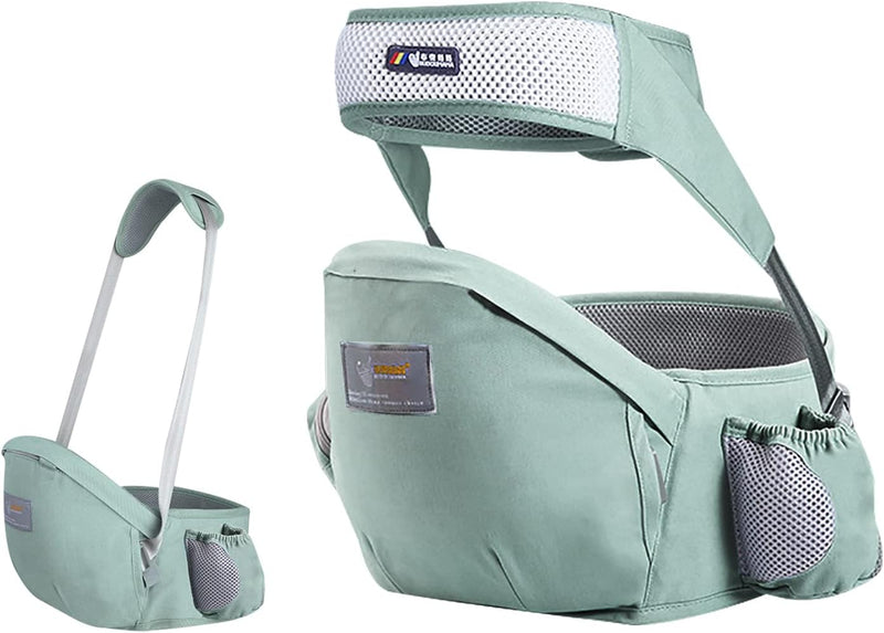 Hipseat Marsupio,Ergonomico Neonati Marsupio Supporto Del Sedile Portantina Bebè Seggiolino Puro Cotone Con Cintura Di Sicurezza & Tracolla Singola Multi Posizioni per Bambino(Verde)