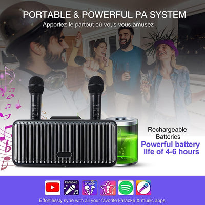 Macchina per Karaoke, Sistema per Karaoke Bluetooth, Macchina per Canto Karaoke per Adulti E Bambini, Con 2 Microfoni Wireless, Supporto per Cellulare, per Feste in Casa, Matrimoni, Picnic All'Aperto