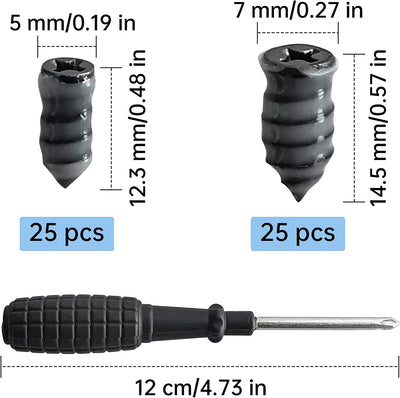 50 Pezzi Chiodi per Riparazione Pneumatici Sottovuoto, Kit Riparazione Pneumatici in Gomma, Chiodi in Gomma a Spirale, Fornito Con Cacciavite, per Auto, Moto, Camion E Bici (25S+25L)