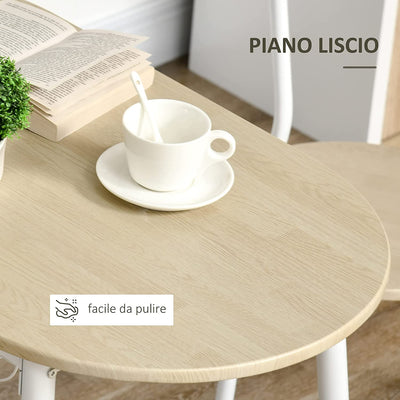 Sedie E Tavolo Da Pranzo, Set 3 Pezzi Con 2 Sedie E Tavolo Ovale Con Ripiano Portaoggetti, in MDF E Acciaio, Color Legno