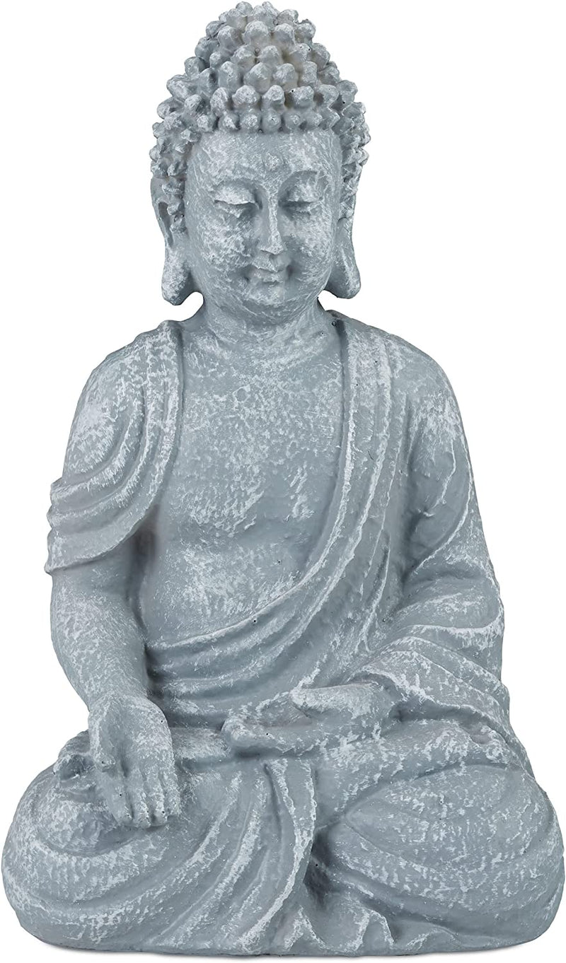 Statua Del Buddha Seduto, 30Cm Da Giardino E Soggiorno, in Poliresina, Impermeabile Anti-Gelo Grigio Chiaro