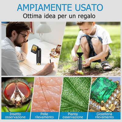 Microscopio Digitale Palmare LCD, Microscopio Portatile Tascabile 800X Con Luci a LED Microscopio Elettronico Con Lente D'Ingrandimento, Handy-Mikroskop, USB a PC Inclusa Scheda SD E Vetrini Campione