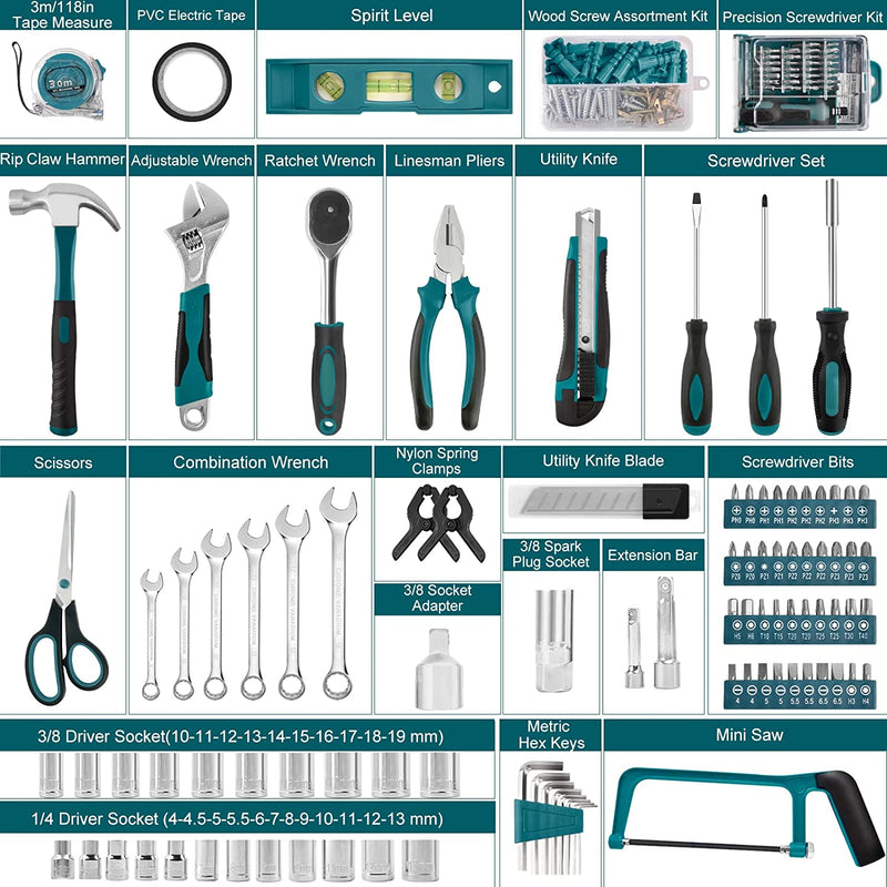 Cassetta Attrezzi Completa 257-PCS Set Attrezzi Lavoro - Fai Da Te Portatile  Valigetta Utensili Con Set Bussola Cacciavite Precisione Set Chiavi Compreso Cricchetto Martello Metro Set Viti