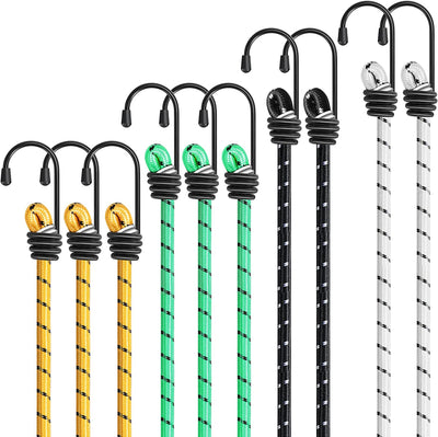 Set Da 10 Corde Elastiche Con Gancio, 4 Misure Di Ganci Elastici, Corda Elastica Con Gancio per Teloni, Portapacchi, Auto E Bici, Ragni Elastici Militari