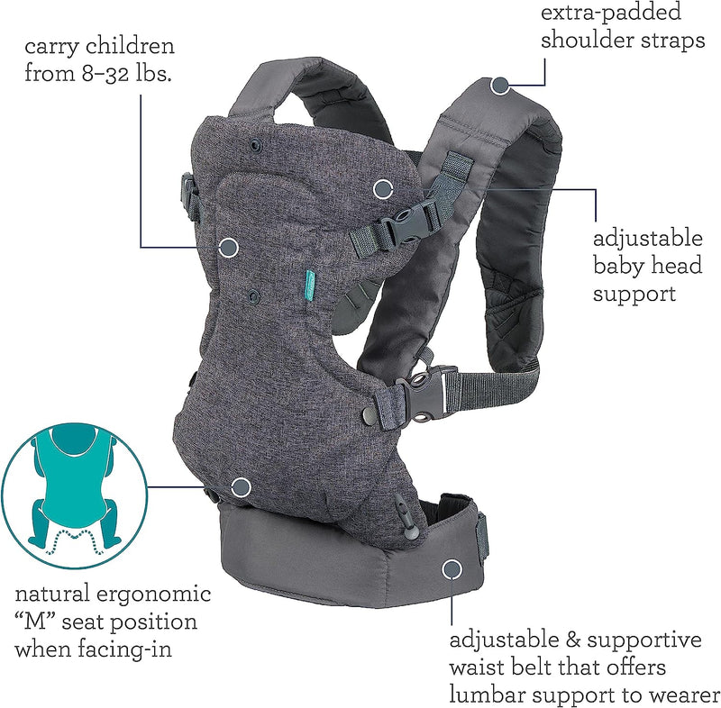 Flip Advanced 4-In-1 Marsupio Porta Bebè Convertibile - Ergonomico, 4 Posizioni Di Trasporto, Fronte Interno Ed Esterno, per Neonati E Bambini Tra 3,6-14,5 Kg