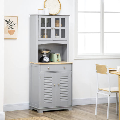 Credenza Alta per Cucina, Mobile Buffet in Legno, Armadio Dispensa in Stile Classico, Grigio, 68X39.5X170Cm