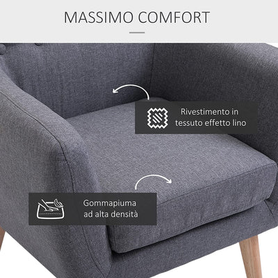 Sedia Poltroncina Di Design Camera Soggiorno Moderna Con Braccioli Tessuto Legno 68 × 58.5 × 76Cm Grigio Chiaro