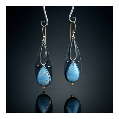 Vintage Tear Drop Blue Resin Earrings for Women Boho Ethnic Tribal Handmade Metal Dangle Long Pendant Earring Brincos