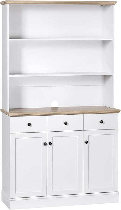 Credenza Da Cucina in Legno Bianco Con 3 Ripiani, 3 Cassetti E 2 Armadietti 101X39X180.5 Cm