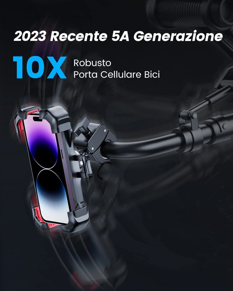 2023 Supporto Telefono Bicicletta, [1S Blocco][100Mph Militare Antivibrante] Porta Cellulare Moto, [5S Installazione ] Universale Manubrio Holder per Iphone 14, Samsung S23, 4,7-7" Smartphone