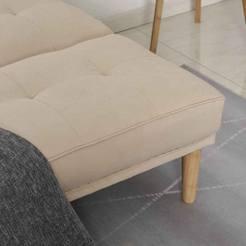 Divano Letto 3 Posti Con Schienale Regolabile Su 3 Livelli, 2 Cuscini E Braccioli Rimovibili, Beige, 185X84X85Cm