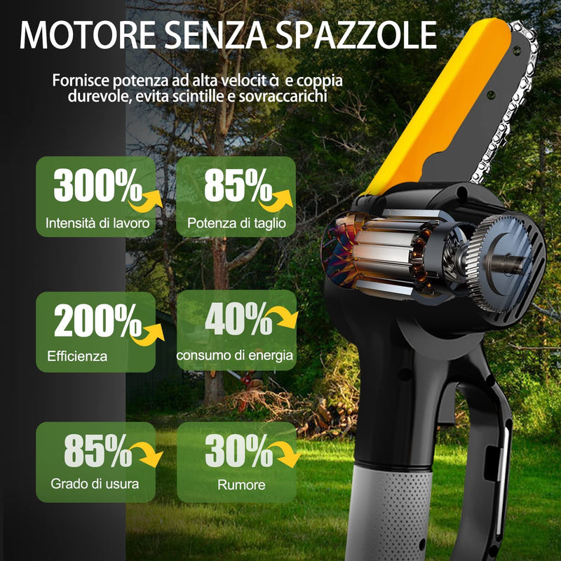 Motosega a Batteria, 6 Pollici Mini Motosega a Batteria Portatile per Potatura Con Caricatore, 2 Batterie E 2 Catene, Motosega Elettrica per Il Giardinaggio