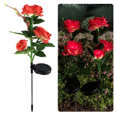 Outdoor Landscape Solar Rose 3-Head Courtyard Garden Ground Plug Lawn Lamp