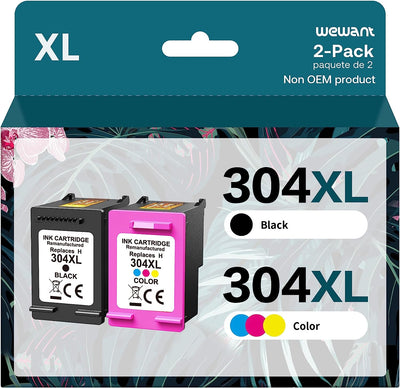 Rigenerate 304XL Cartucce D'Inchiostro per HP 304 XL Nero E Colore, Ad Alta Capacità, per Deskjet 2600 2620 2630 3720 3730 3733 3735 3750 3760 3762 3764, ENVY 5000 5010 5020 5030 5032(2-Pack)