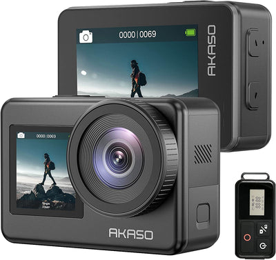 Brave 7 Action Cam 4K 30FPS - Fotocamera Subacquea 20MP IPX8 Con Stabilizzatore, Comando Vocale E Doppio Touchscreen, Videocamera Impermeabile Grandangolare Con 2 Batterie E Kit Di Accessori