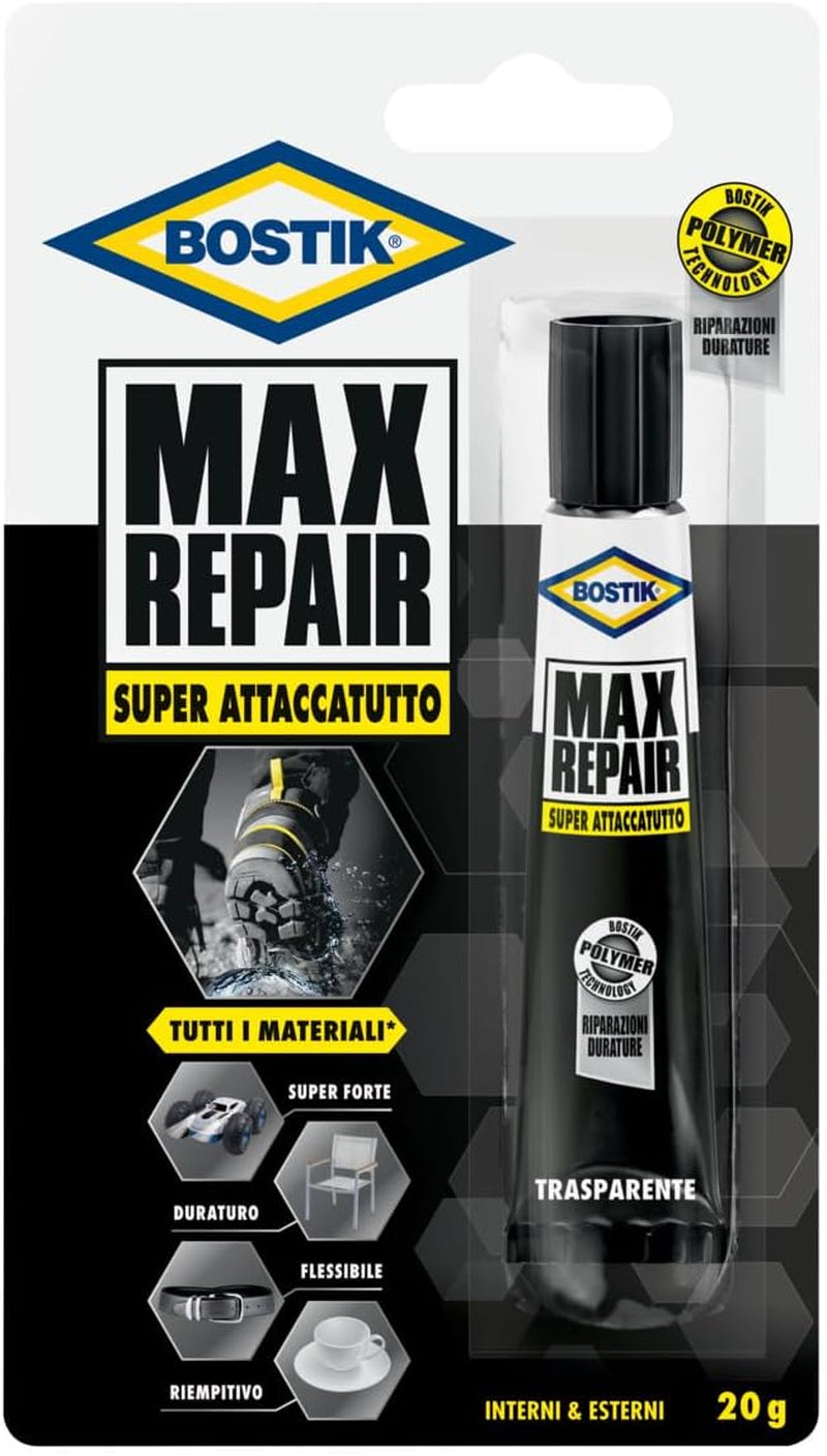 MAX REPAIR Adesivo Di Riparazione Super Forte, Flessibile, per Incollaggi Estremi G 20, Trasparente