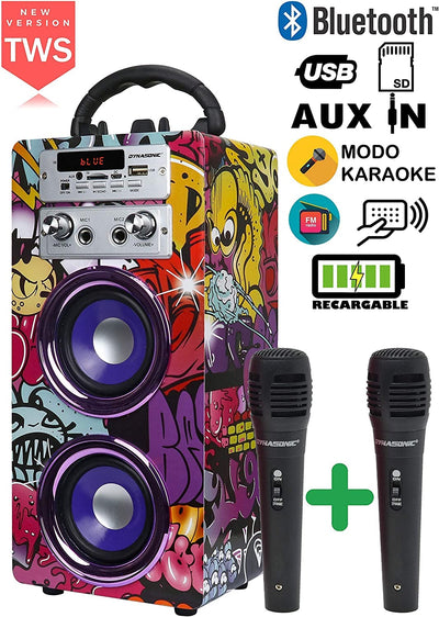 - Cassa Bluetooth Portatile (3A Generazione) Con Modalità Karaoke E Microfono, Radio FM E Lettore SD USB (Luci Da Discoteca Pack)