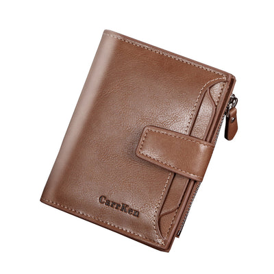 Men'S Wallet Short Button Wallet Large Capacity