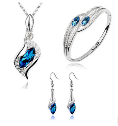 New Angel Elf Earrings Necklace Bracelet Three-Piece Austria Crystal Alloy Jewelry Set Wholesale