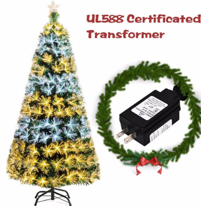 5Ft Pre Lit Fiber Optic Christmas Tree Modes PVC Double-Color Lights