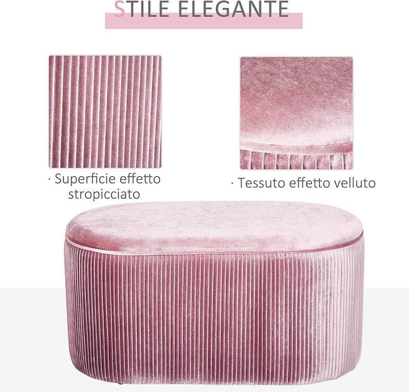 Pouf Panca Contenitore in Velluto Stile Moderno, Panca Imbottita per Camera Da Letto, Soggiorno E Ingresso, Rosa, 81X40X41Cm