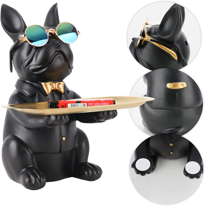 Statuetta E Salvadanaio a Forma Di Bulldog, Con Vassoio, in Resina, Scultura a Forma Di Animale, Decorazione Da Tavolo, Multifunzione, Decorazione per Casa E Ufficio (Nero)