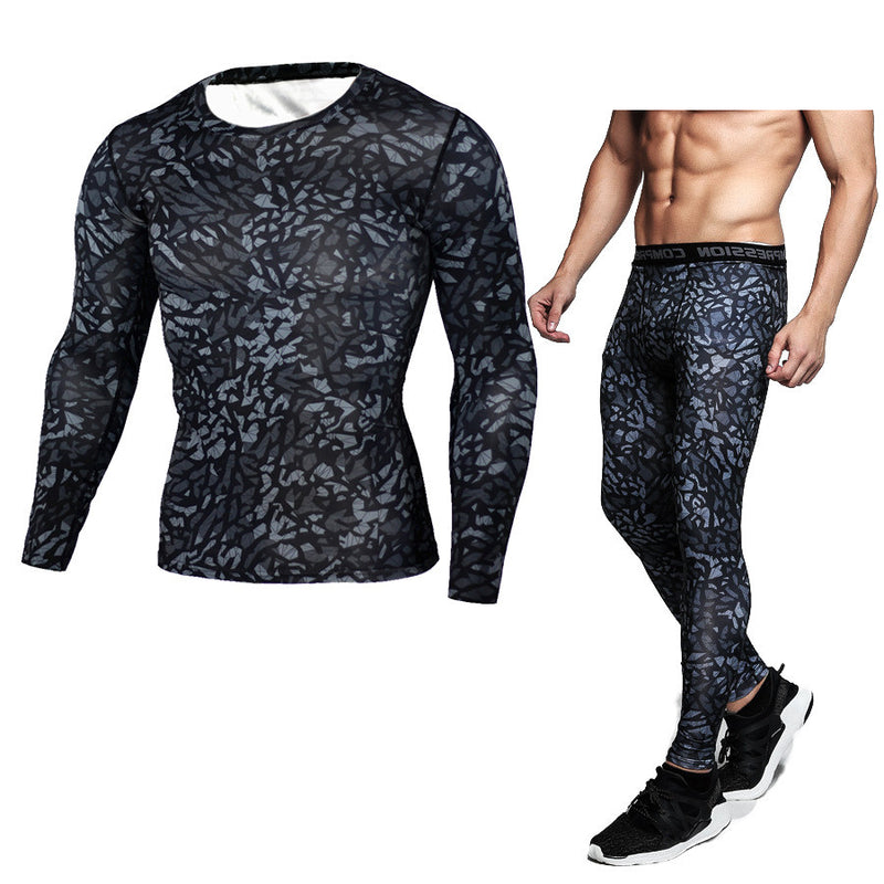 Camouflage Compression Baselayer Set Sports Compression Set Long Sleeve T-Shirt Tights Exercise Clothes Workout Bodysuit Fitness Suits for Men