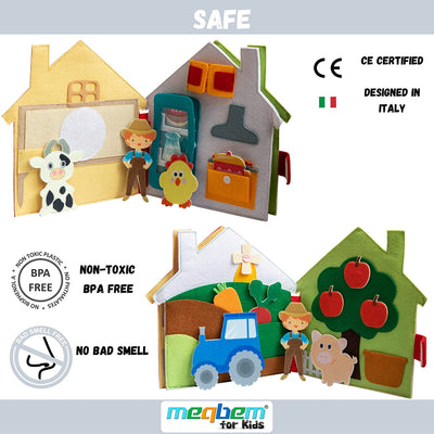 ® Quiet Book | Libro Stoffa Sensoriale Educativo | Gioco Montessori | Gioco per Bambini | Idea Regalo Bambini |Atossico Con Certificato CE (My Farm Day)