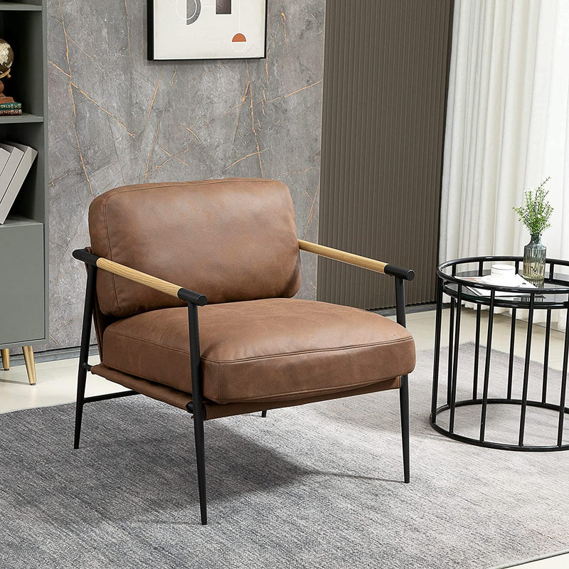 Poltroncina Imbottita in Stile Industriale, Poltrona in Similpelle Con Struttura in Acciaio, 72X76X80Cm, Marrone