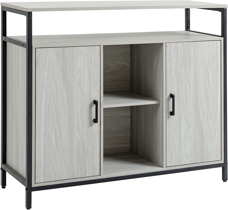 Credenza Moderna in Legno Con 2 Armadietti E Ripiani, Mobile Cucina E per Ingresso Grigio Chiaro, 100X34X87.2Cm